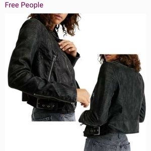 Free People Fenix Vegan Faux Leather Moto Jacket Biker Layer Buckle Zip Night